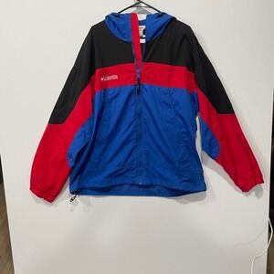 Columbia Sportswear Vintage Jacket Mens L Windbreaker‎ Hooded Red Blue Black